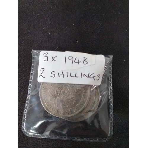 157 - Vintage coin 3 x 1948 2 shillings