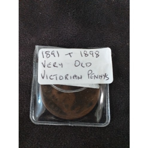 154 - Vintage coin 1891 x 1898 very old Victorian penny's