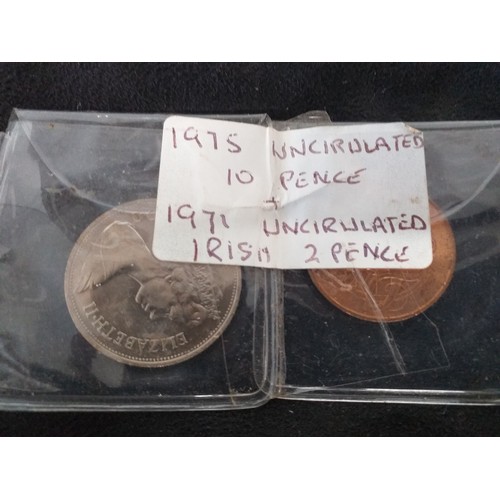 151 - Vintage coin 1975 uncirculated 10 pence 1971 uncirculated irish 2 pence