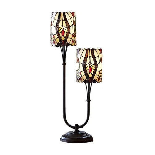 1d - Cream Twin Stem Tiffany Lamp 72cm