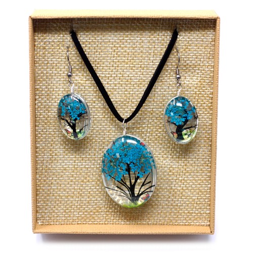 174 - Pressed Flowers - Tree of Life set - Teal