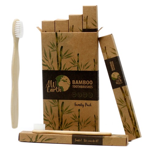 342 - Bamboo Toothbrush - White - Family Pack of 4 - Med Soft