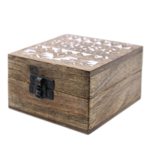 398 - White Washed Wooden Box - 4x4 Slavic Design