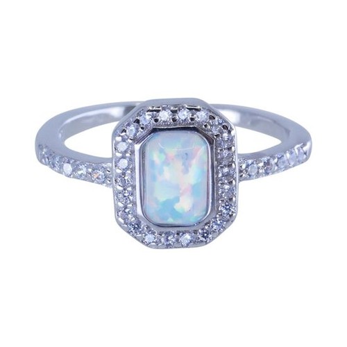 449 - Silver Clear CZ & White Opal Ring size Q