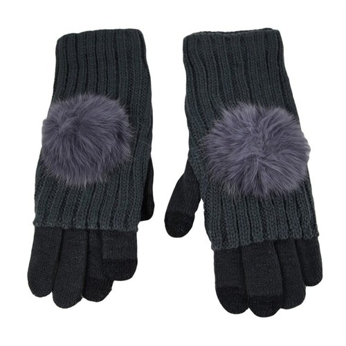 462 - 2 in 1 Pom Pom Ladies Gloves Set black (new)