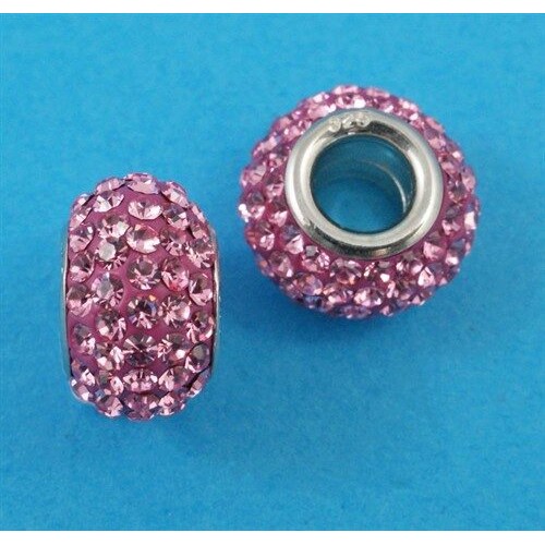 7d - pandora style Sterling silver bead with light rose crystals.
Measures approximately 12mm in diameter... 