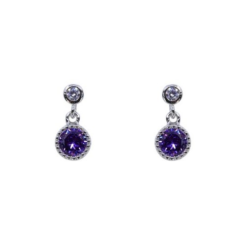 13C - Rhodium plated sterling Silver drop earrings with Clear and Amethyst cubic zirconia stones.
Measurin... 