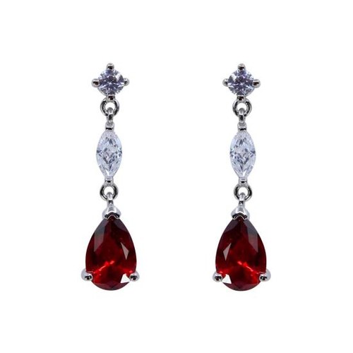 11A - Rhodium plated sterling Silver drop earrings with Clear and Garnet cubic zirconia stones.
Measuring ... 