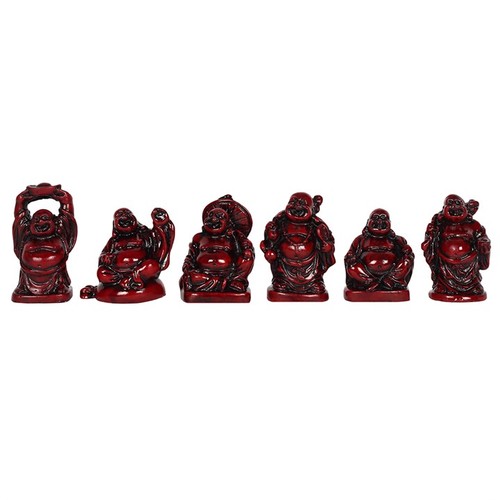 499 - BOX OF 6 RED RESIN BUDDHA ORNAMENTS