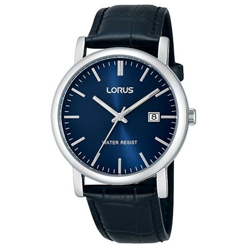 4E - Lorus Men's Analogue Watch with Date, Black Leather Strap & Dark Blue Dial RG841CX9
New