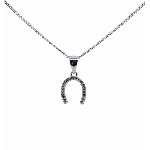 11B - Rhodium plated sterling Silver horseshoe design pendant with Clear cubic zirconia stones.Supplied on... 