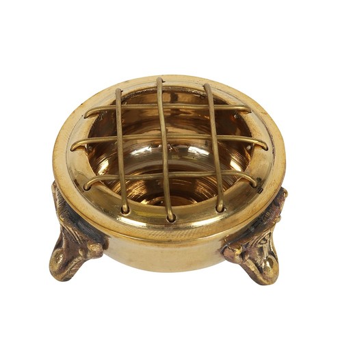 597 - BRASS SCREEN TOP INCENSE BURNER WITH FEET