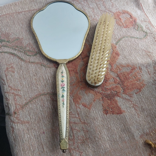 244 - Vintage embroidered brush with mirror