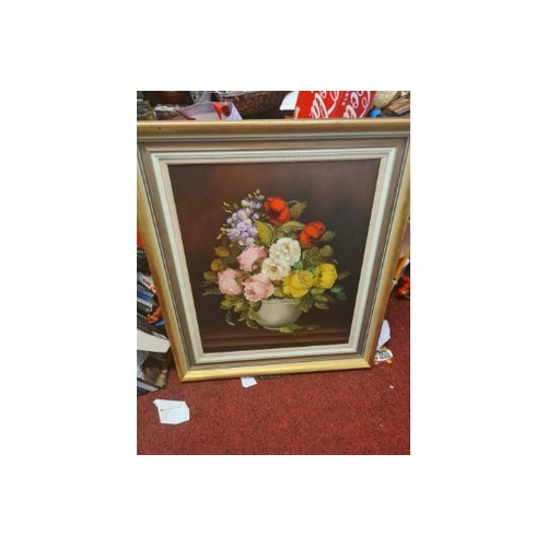 016 - Large Oil On Canvas still life flowers italian artist signed