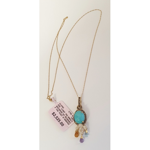 475 - Beautiful New Gold Chain With Turquoise stone, Amethyst Stone, Aquamarine Stone & Topaz Stone With D... 