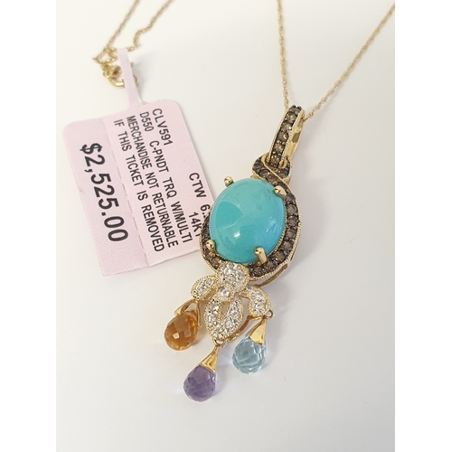 475 - Beautiful New Gold Chain With Turquoise stone, Amethyst Stone, Aquamarine Stone & Topaz Stone With D... 