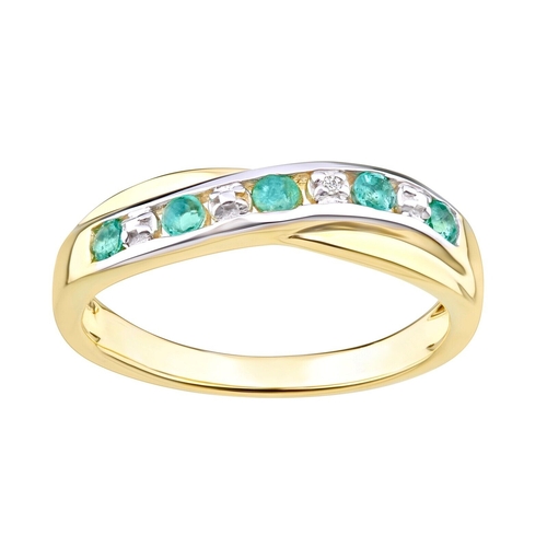 638 - 9ct Yellow Gold on Silver Emerald & Diamond  Eternity Ring