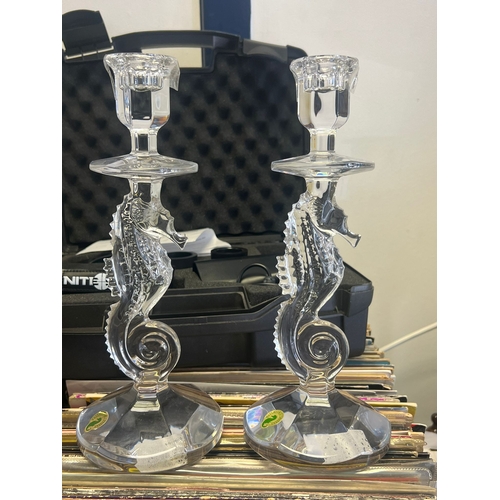 04A - Pair of large Waterford crystal seahorse candles sticks