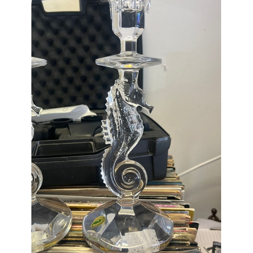 04A - Pair of large Waterford crystal seahorse candles sticks