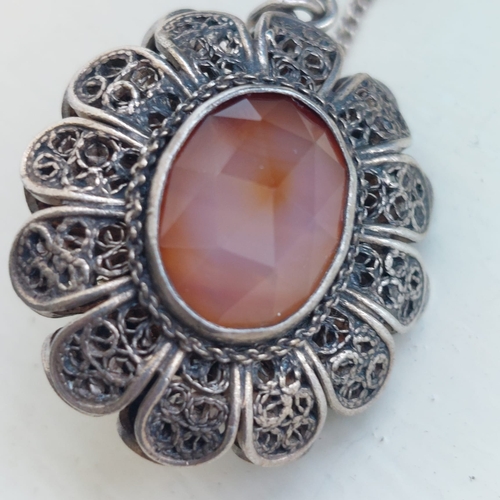 16D - Silver large double sided agate pendant and .925 chain