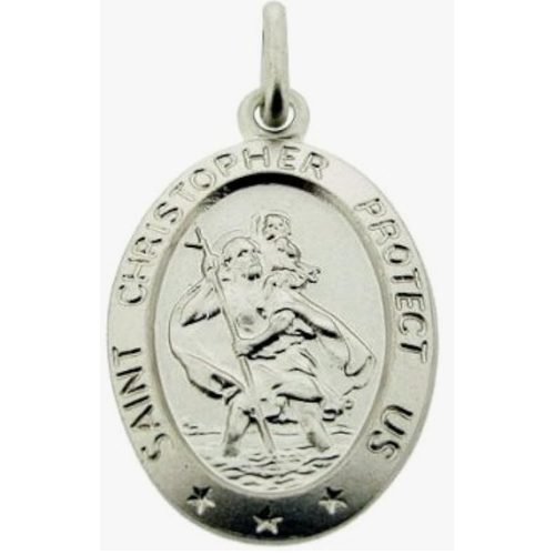 675 - Solid Sterling Silver (925) Oval St Christopher Pendant