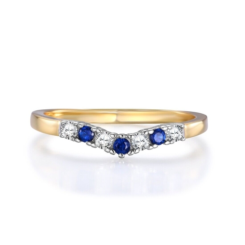 929 - 9 Carat Gold on Sterling 925 Silver Blue and White Sapphire Wishbone Ring