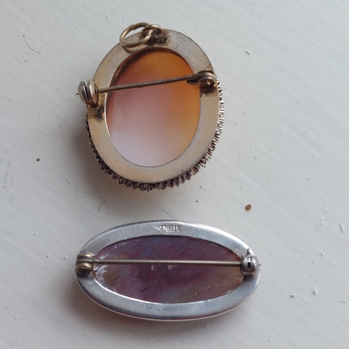 20H - Silver agate brooch and cameo