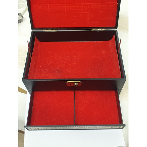 71G - Large black jewellery storage chest with drawer and lining