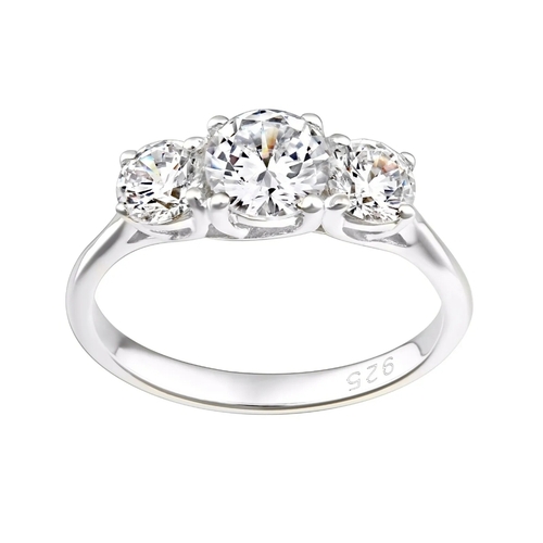 966 - Sterling Silver  3 Stone Engagement Ring