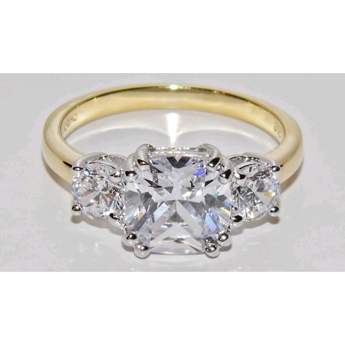 968 - 9CT GOLD & SILVER  3 STONE ENGAGEMENT ring