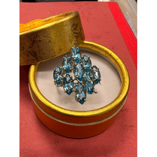 12S - Vintage 9ct ring large blue stones