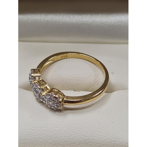 01A - 9ct Yellow Gold on Silver CZ Cluster Trilogy 3 Stone