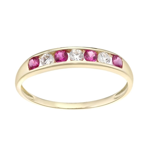 946 - 9ct Yellow Gold on Silver Ruby & cz ring