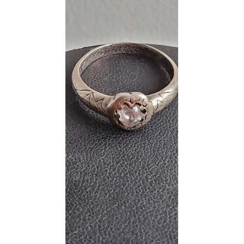 266 - Antique silver ring. Inscription Ever mine, everything,ever for each other. Size Q