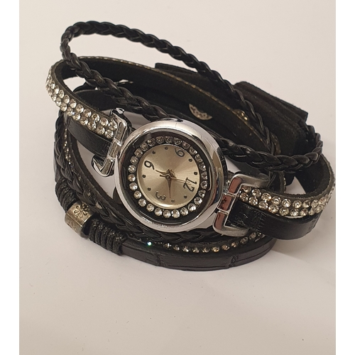 695 - Lovely Black Multi Strap Diamante Watch