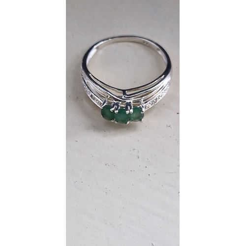 73A - .925 silver green gemstone and diamond ring size k