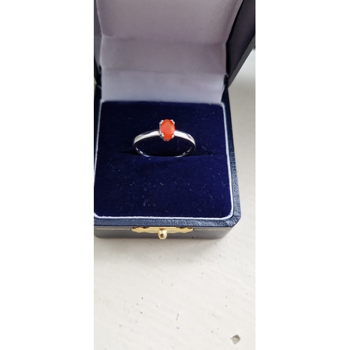 45A - .925 silver red coral ring size o