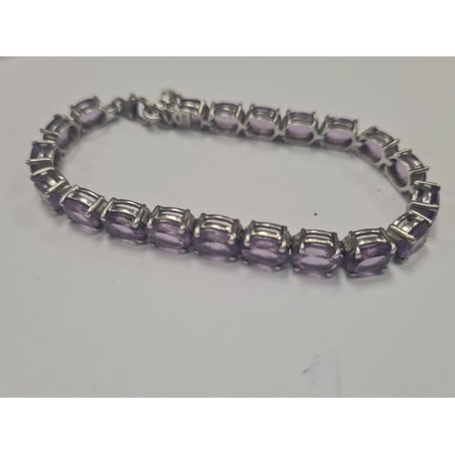 018F - 22.52 cts amethyst sterling silver bracelet size 7-8 with authentic cert