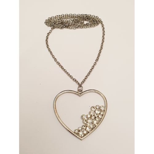 3G - Ladies Large diamante Heart Pendant on long length chain