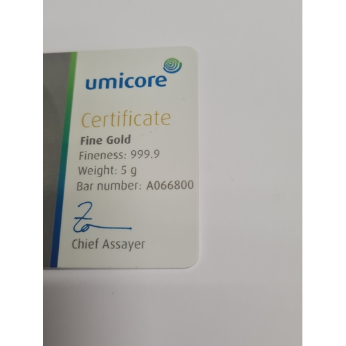 4D - 24ct gold Umicore 5 Gram Gold Bar