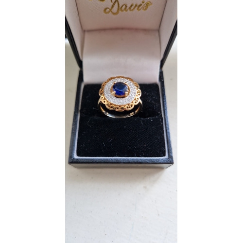 1E - Large gilt 925 silver sapphire and cz ring