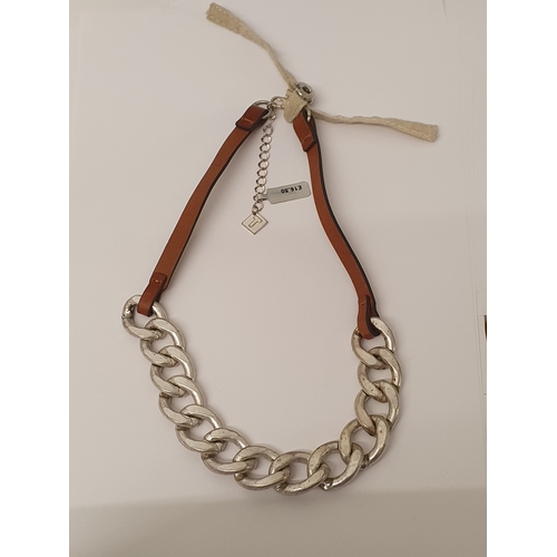 89F - New Chain Link Choker With Leather Attachment