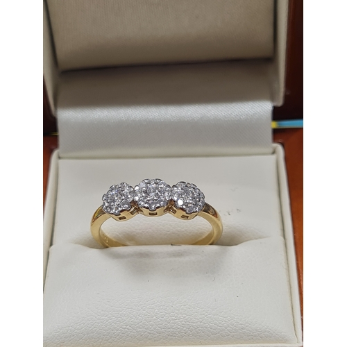 8I - Silver on gold 3 stone ring