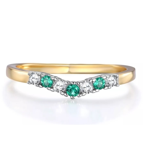 16X - 9 Carat Gold on Sterling 925 Silver Emerald White Sapphire Ring