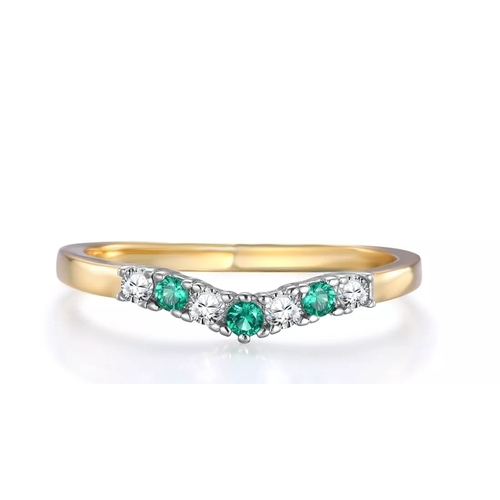 7B - 9 Cact Gold on Sterling 925 Silver Emerald White Sapphire Ring