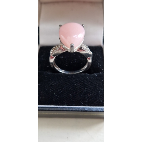 143 - Large pink onyx and cz silver ring