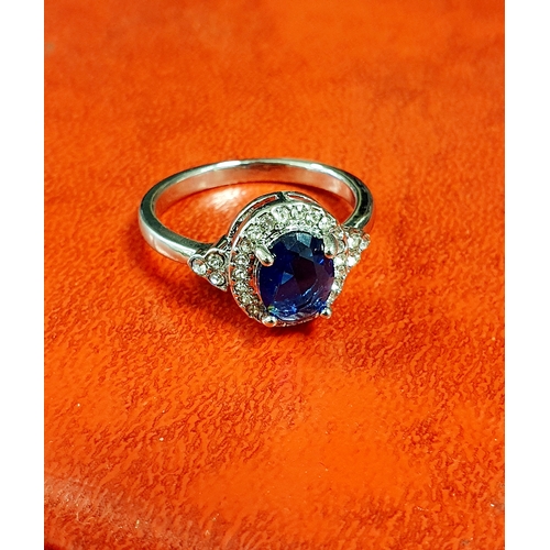 301 - Beautiful Blue Stone Diamante Ring