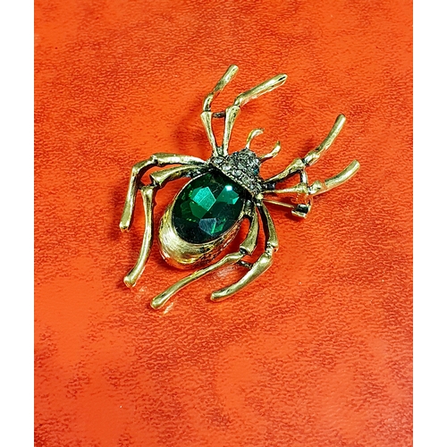 349 - Large Green stone Spider Broach