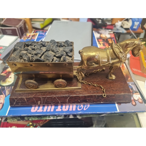 86X - Brass horse & cart on plinth