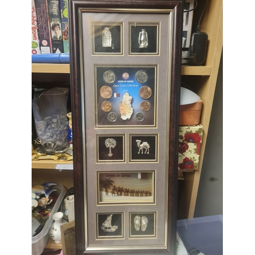 074B - Vintage framed qatar peice including coins & sand